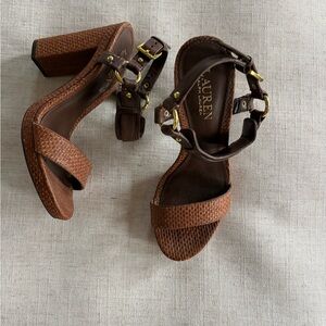 Ralph Lauren Brown Textured Heeled Sandals